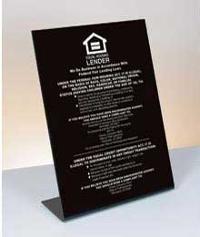Equal Housing Lender (Savings & Loans) Mandatory Countertop Sign